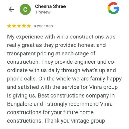 Vinra Construction Client Review 1