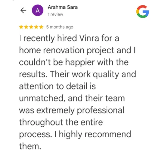 Vinra Construction Client Review 5